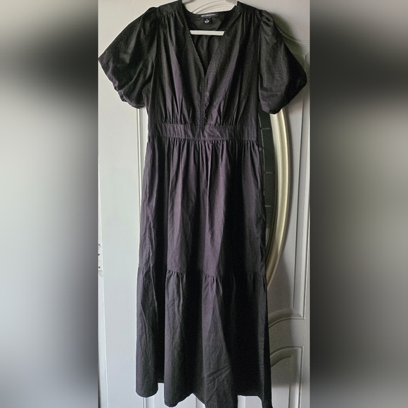 French Connection Black Puff Sleeve Maxi Dress Women’s Medium V-Neck  Minimalist - Picture 2 of 7